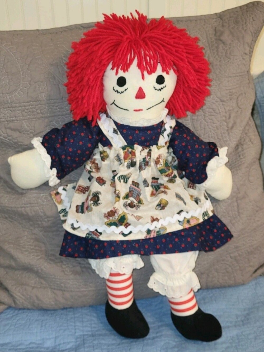 Raggedy Ann Handmade Red-Haired Rag Doll in Navy Dress - Kids Toy